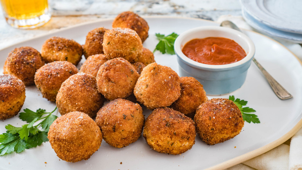 Italian Street-Style Fried Arancini with Mozzarella and Marinara
