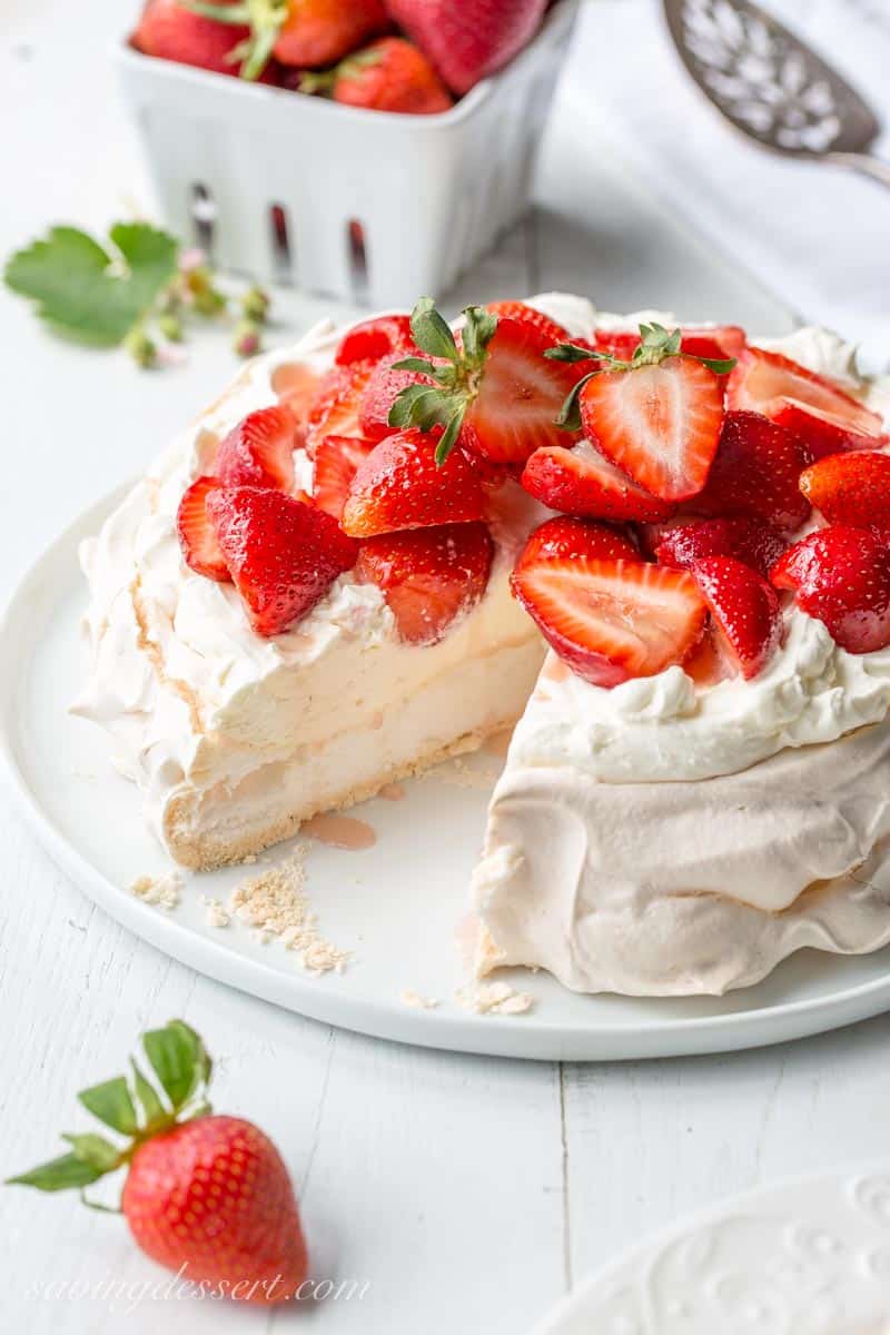 Strawberry-Rosewater Pavlova with Whipped Mascarpone Cream