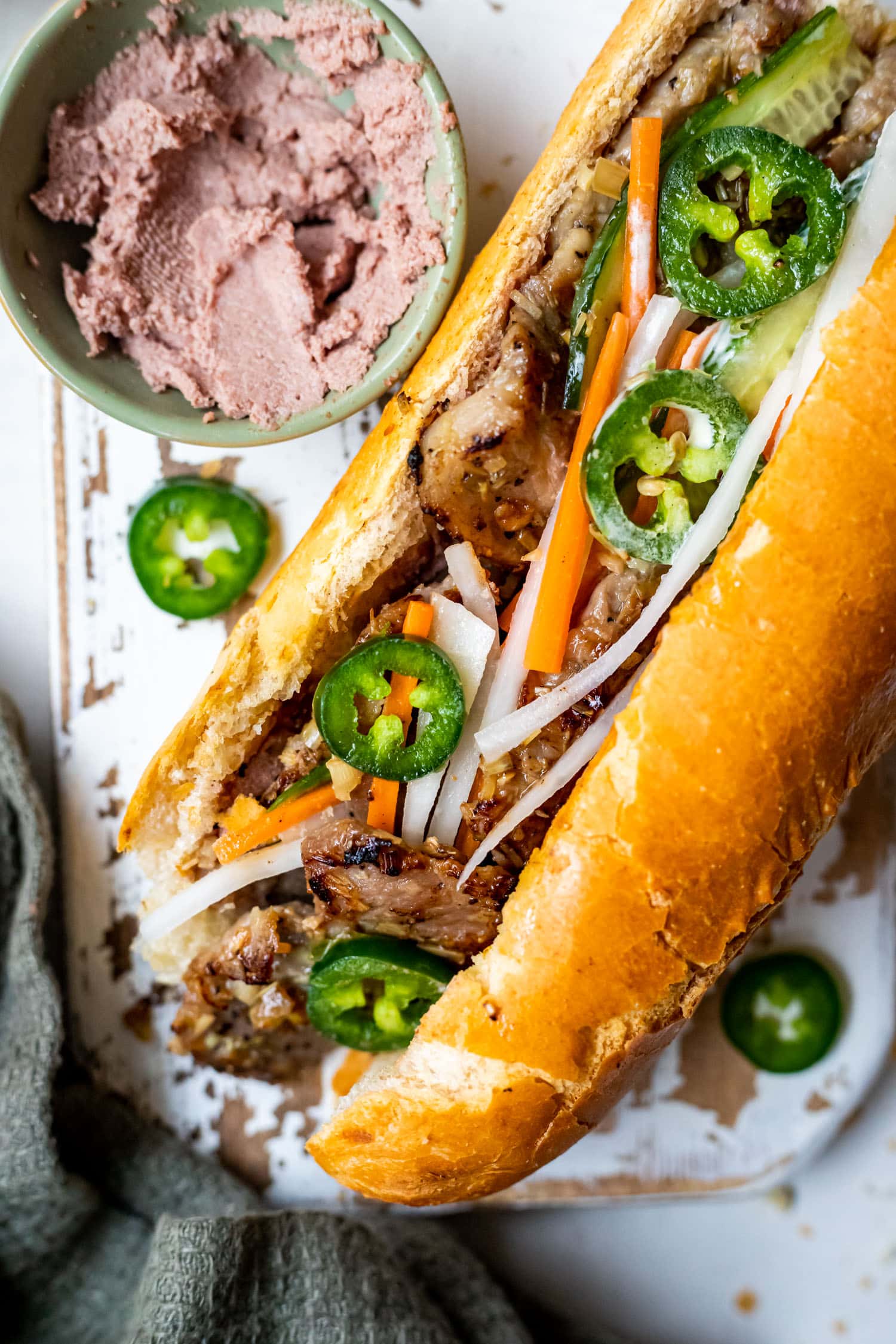 Baked Lemongrass Pork Meatball Bánh Mì with Pickled Vegetables