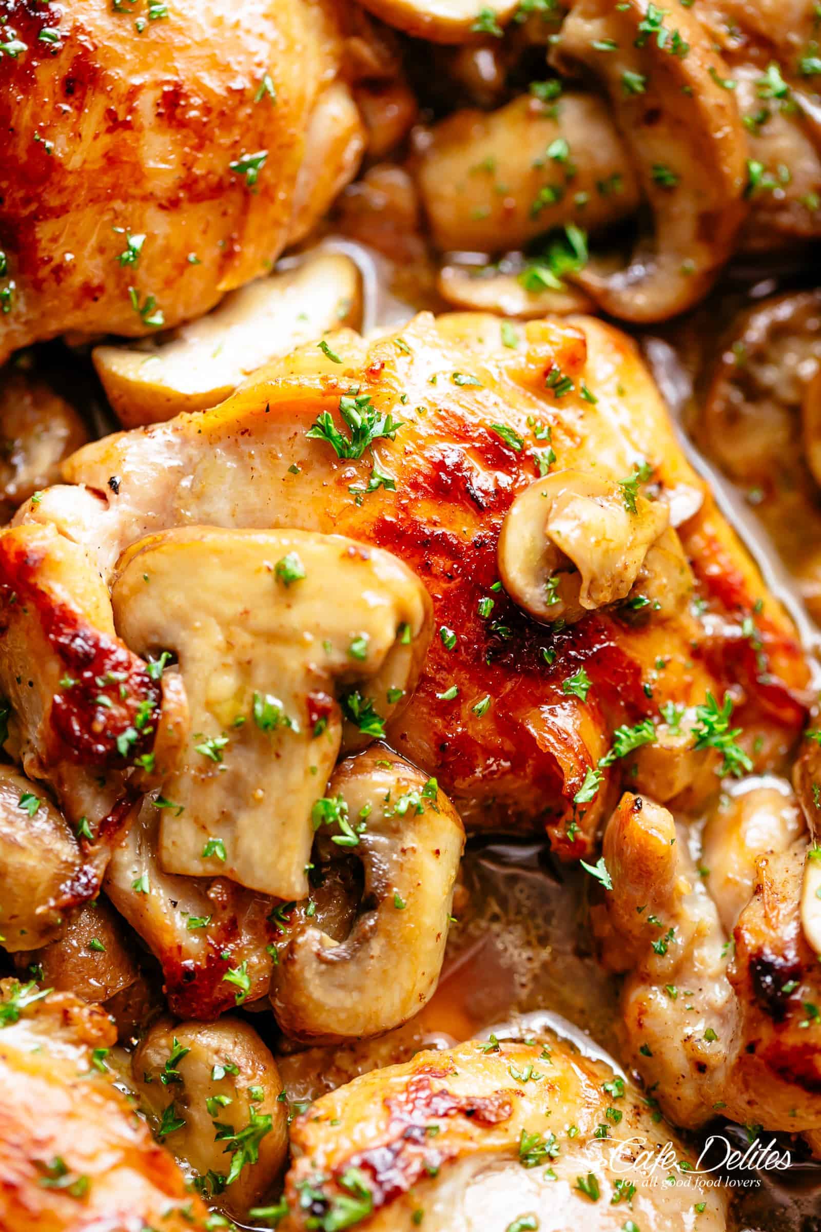 Pan-Seared Chicken Thighs with Roasted Garlic and Mushroom Jus