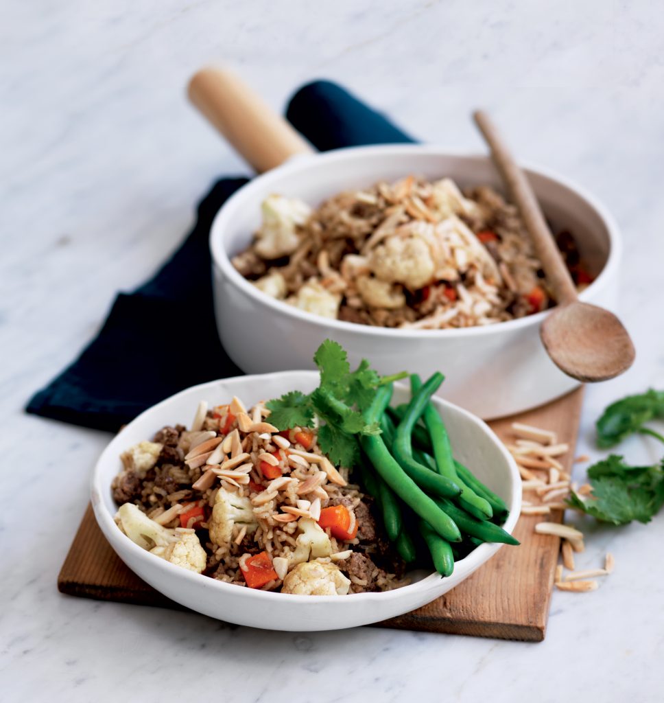 Spiced Lamb and Nut-Free Cauliflower Pilaf