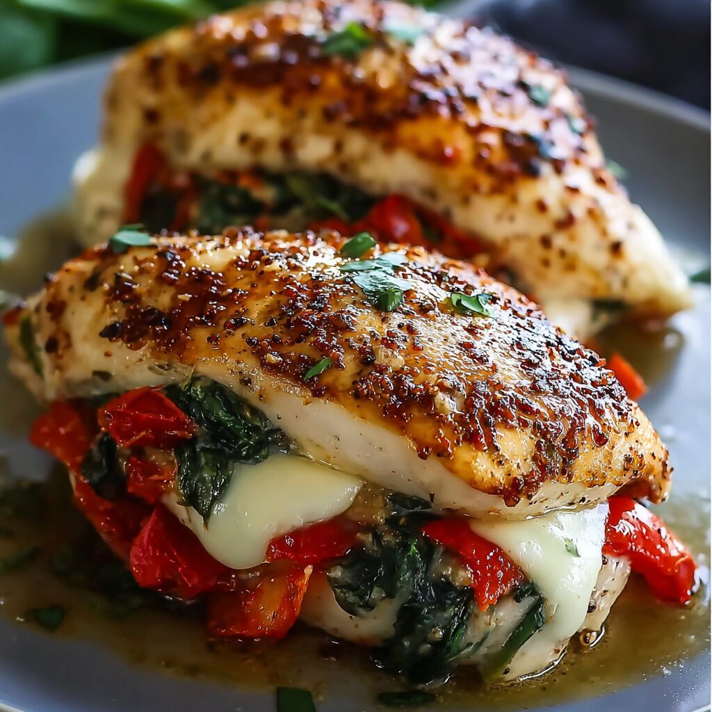 Sautéed Chicken with Roasted Red Pepper and Spinach