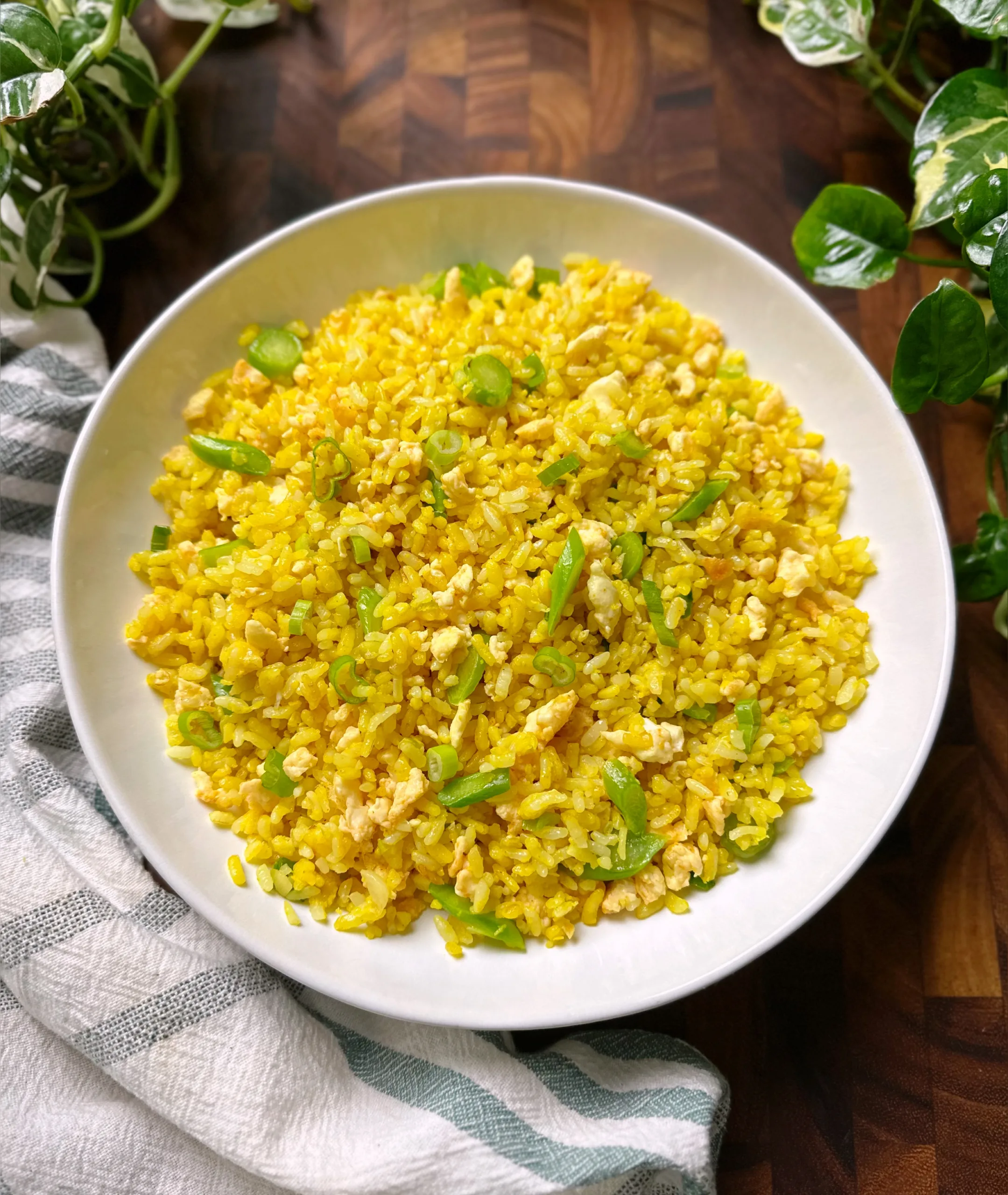 Golden Fried Rice with Egg, Tomato, and Cilantro
