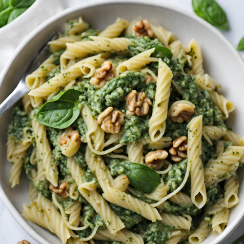 CoQ10-Rich Spinach and Walnut Pesto Pasta