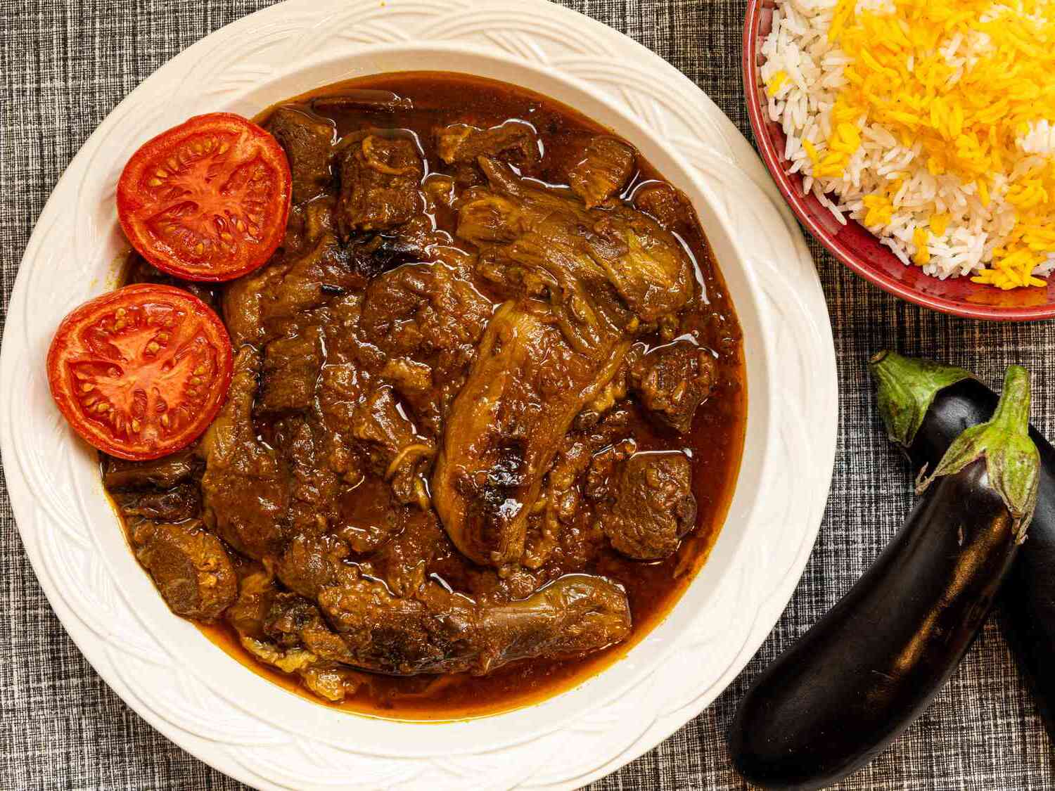 Tigris River Eggplant Stew with Tamarind and Pomegranate