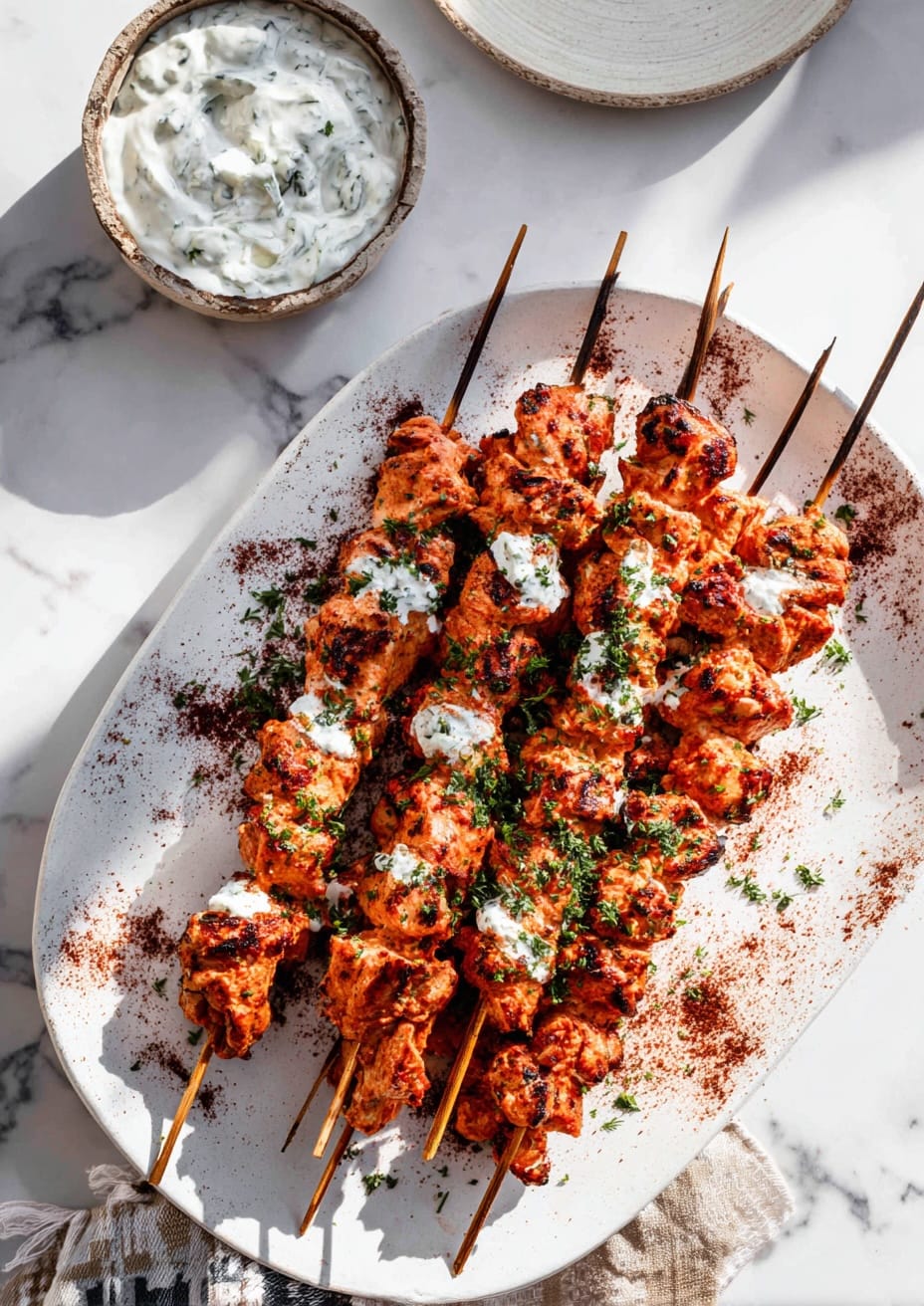 Spiced Chicken Kebabs with Sumac and Yogurt Dip