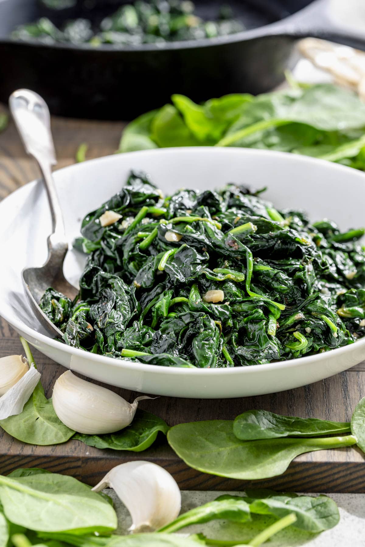 Sautéed Garlic Spinach with Toasted Walnut Vinaigrette