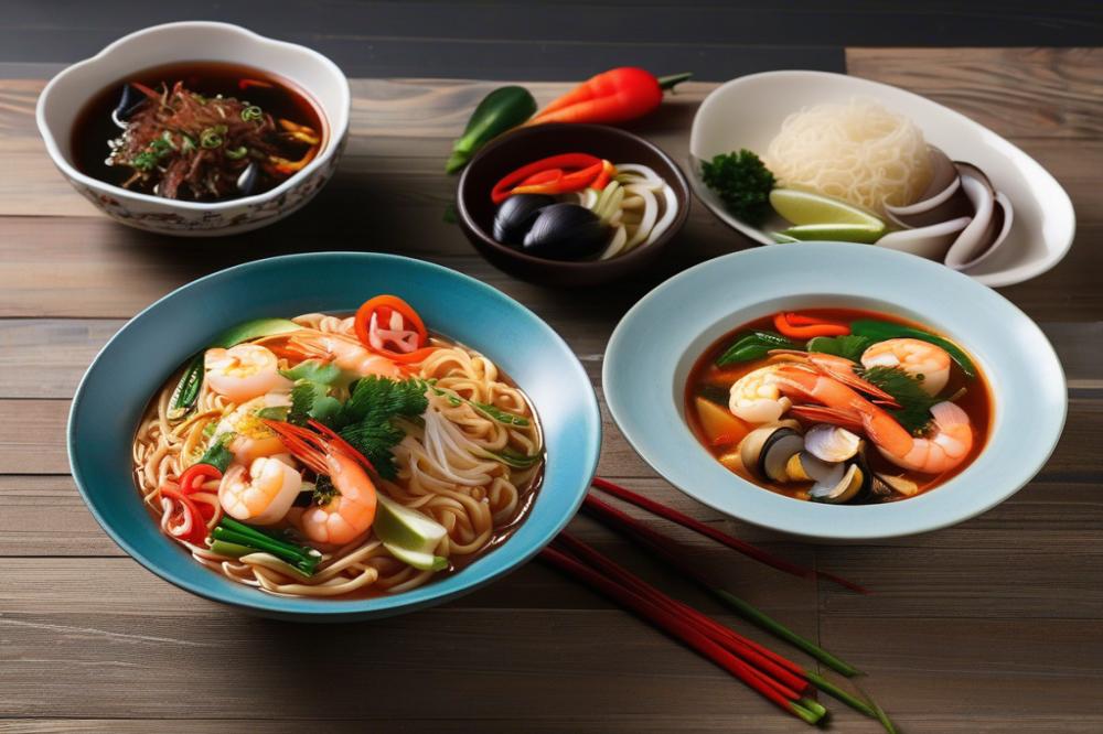 Spicy Seafood Jjampong Noodle Soup with Garlic and Chili