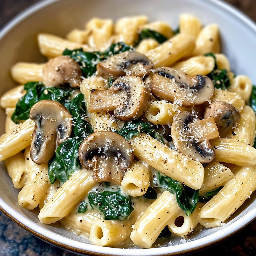 One-Pot Creamy Mushroom and Spinach Pasta with Garlic and Parmesan