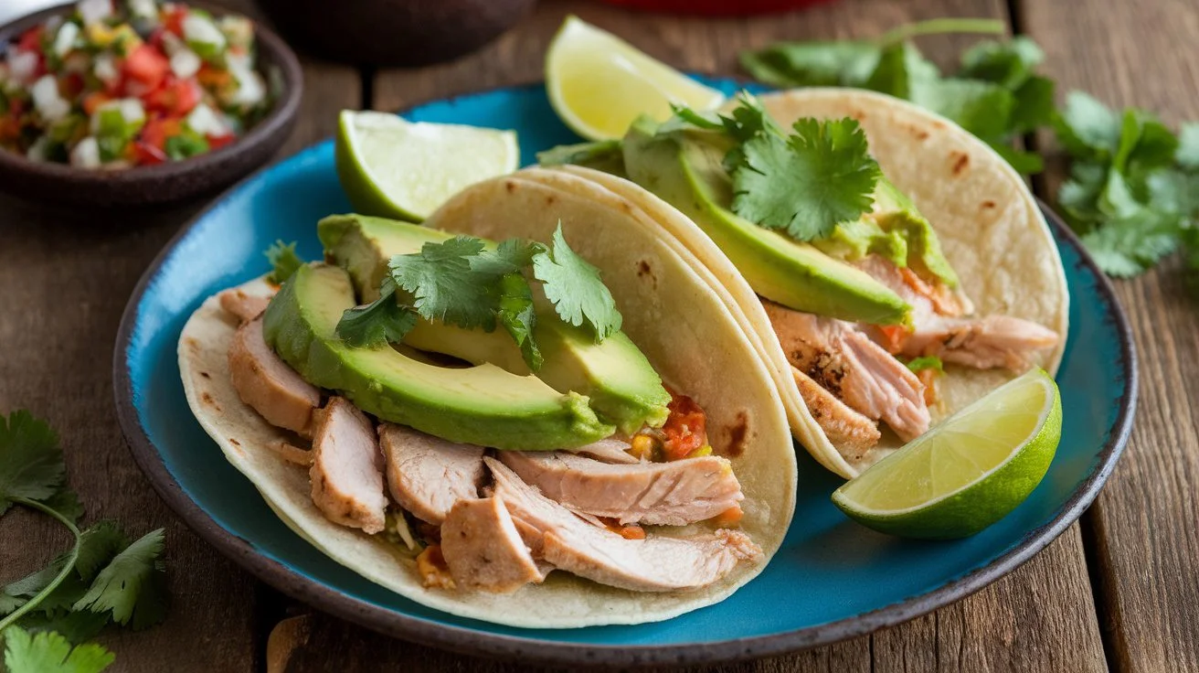 Quick Chicken Tacos with Avocado Cilantro Sauce