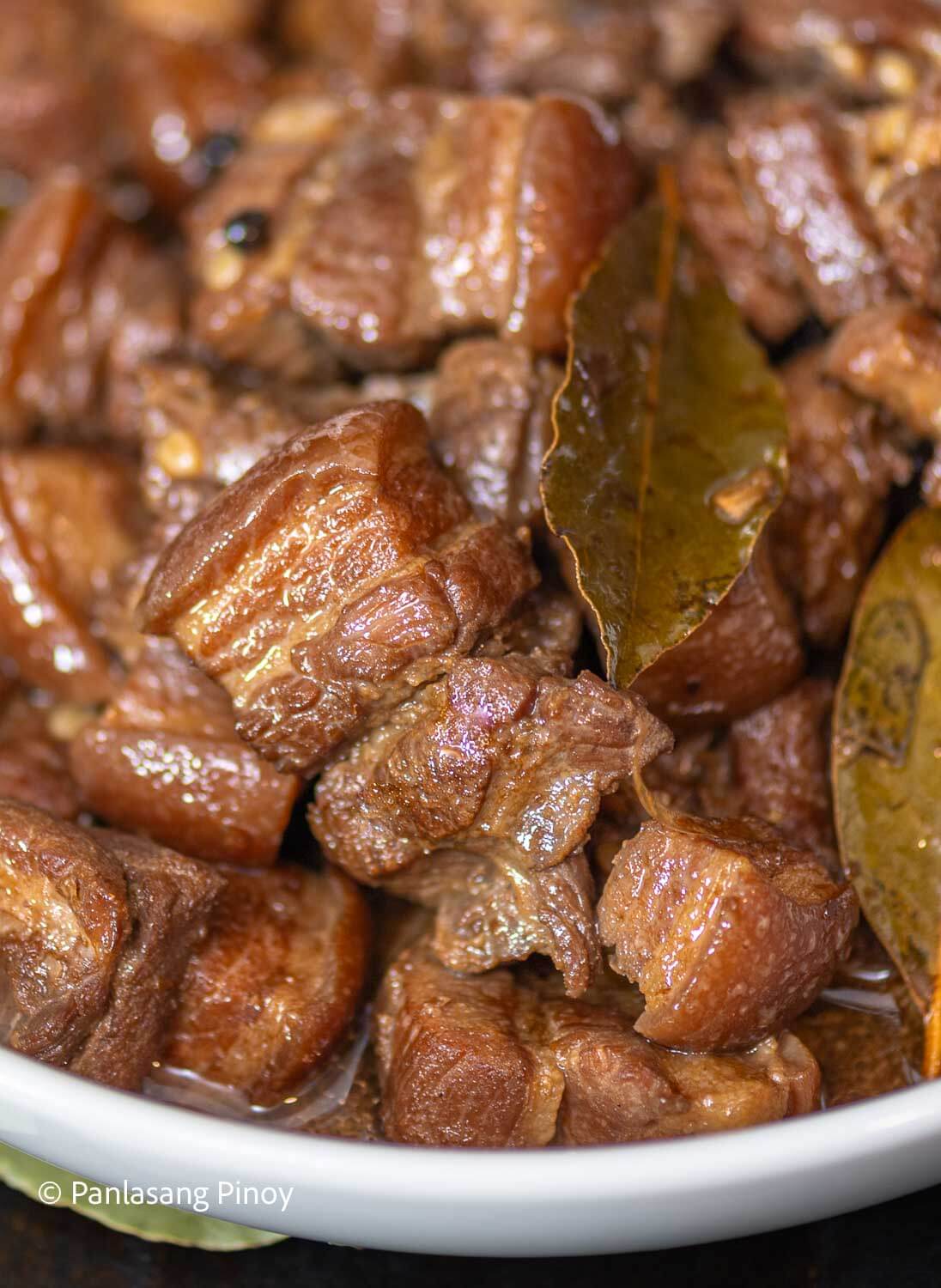 Vinegar-Braised Filipino Pork Adobo with Garlic and Bay Leaves