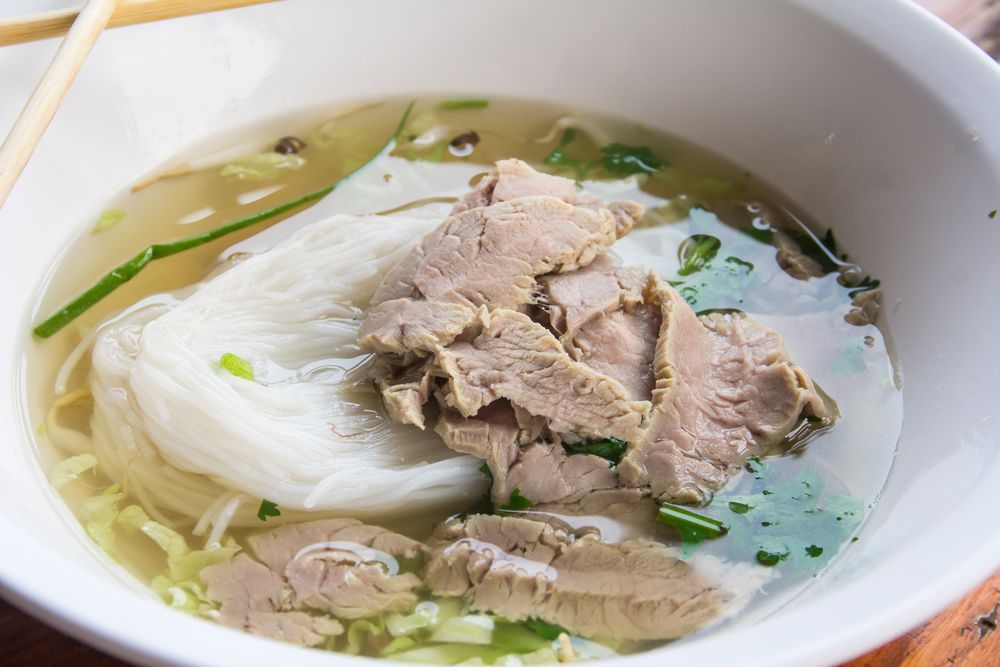 Slow-Simmered Pho Broth with Spiced Beef and Rice Noodles