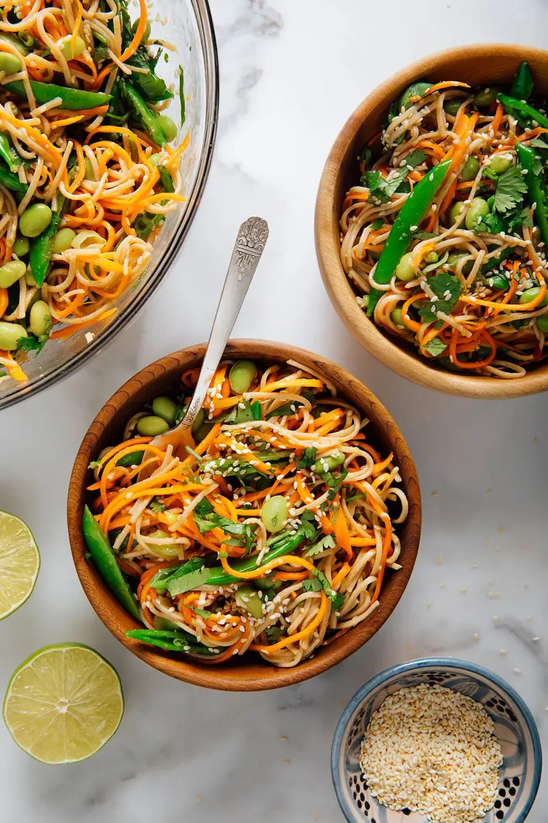 Soba Noodles Stir-Fried with Shiitake and Snap Peas