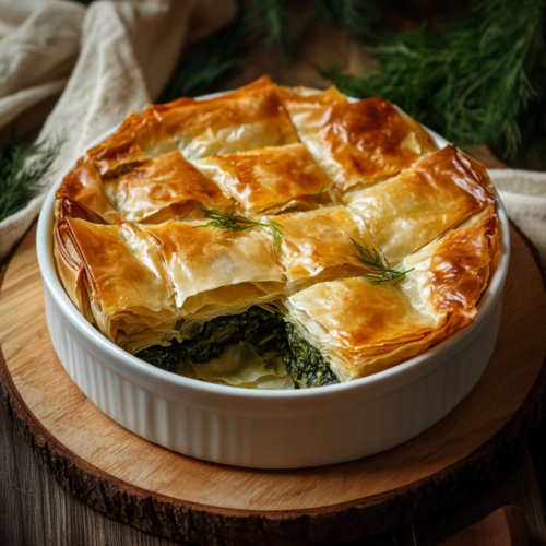 Spanakopita-Inspired Phyllo Pie with Spinach and Feta