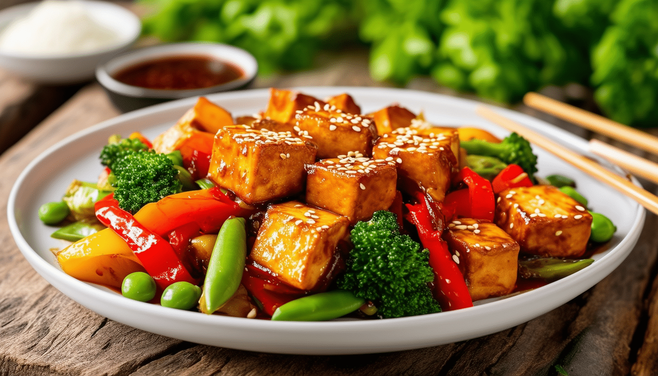Stir-Fried Tofu with Mixed Vegetables in Ginger-Sesame Sauce