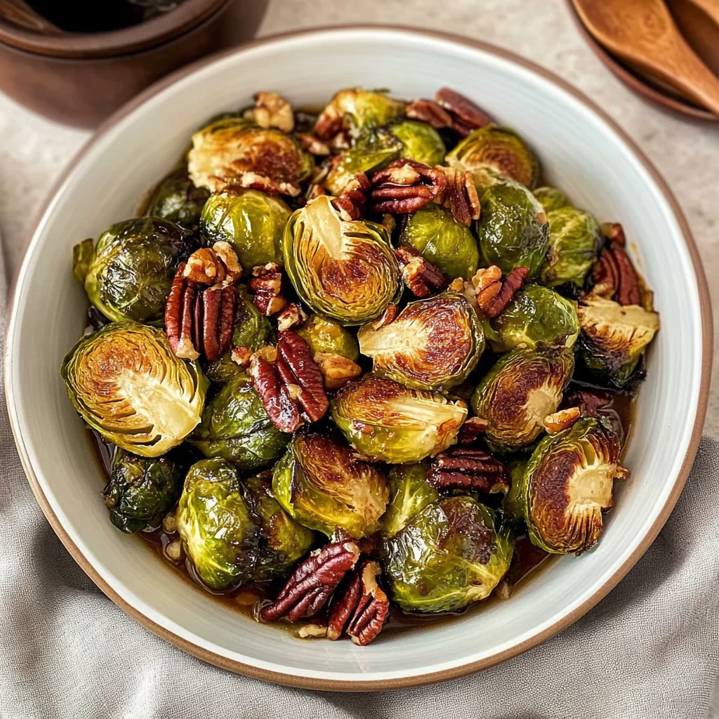 Sheet Pan Maple-Glazed Roasted Brussels Sprouts with Pecans