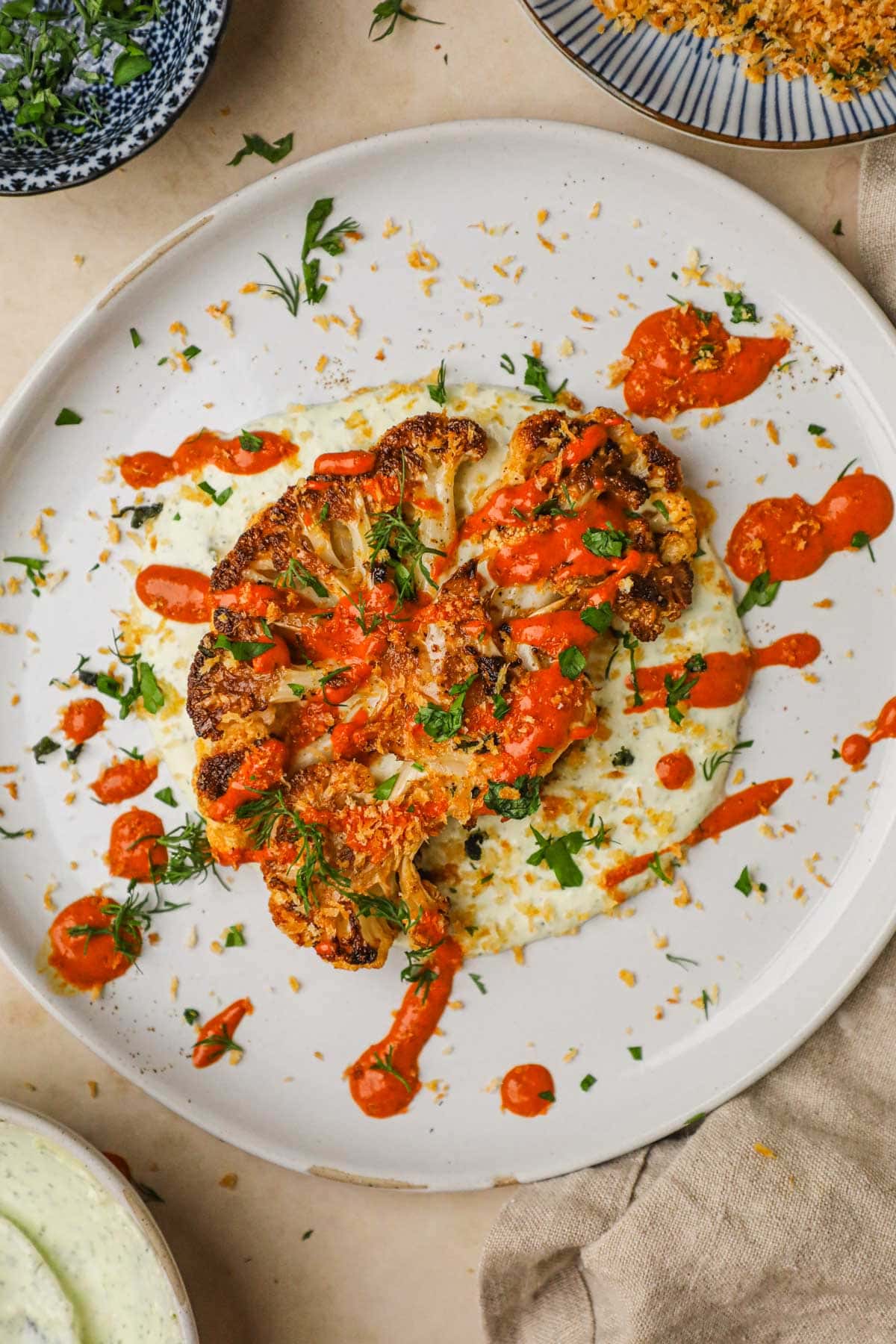 Nut-Free Roasted Cauliflower Steaks with Harissa Vinaigrette