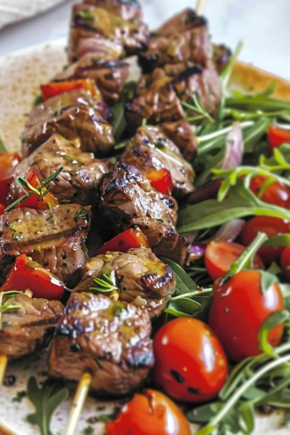 Multi-Blade Herb-Rubbed Beef Skewers with Garden Veggies