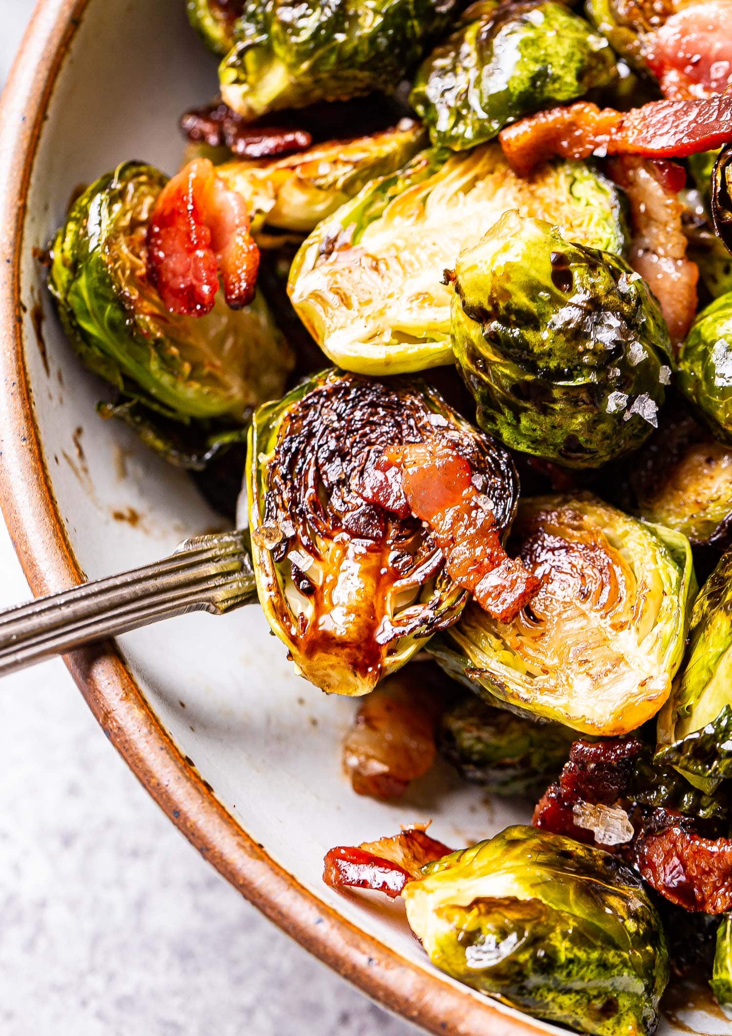 Maple-Glazed Roasted Brussels Sprouts with Crispy Bacon Crumbles