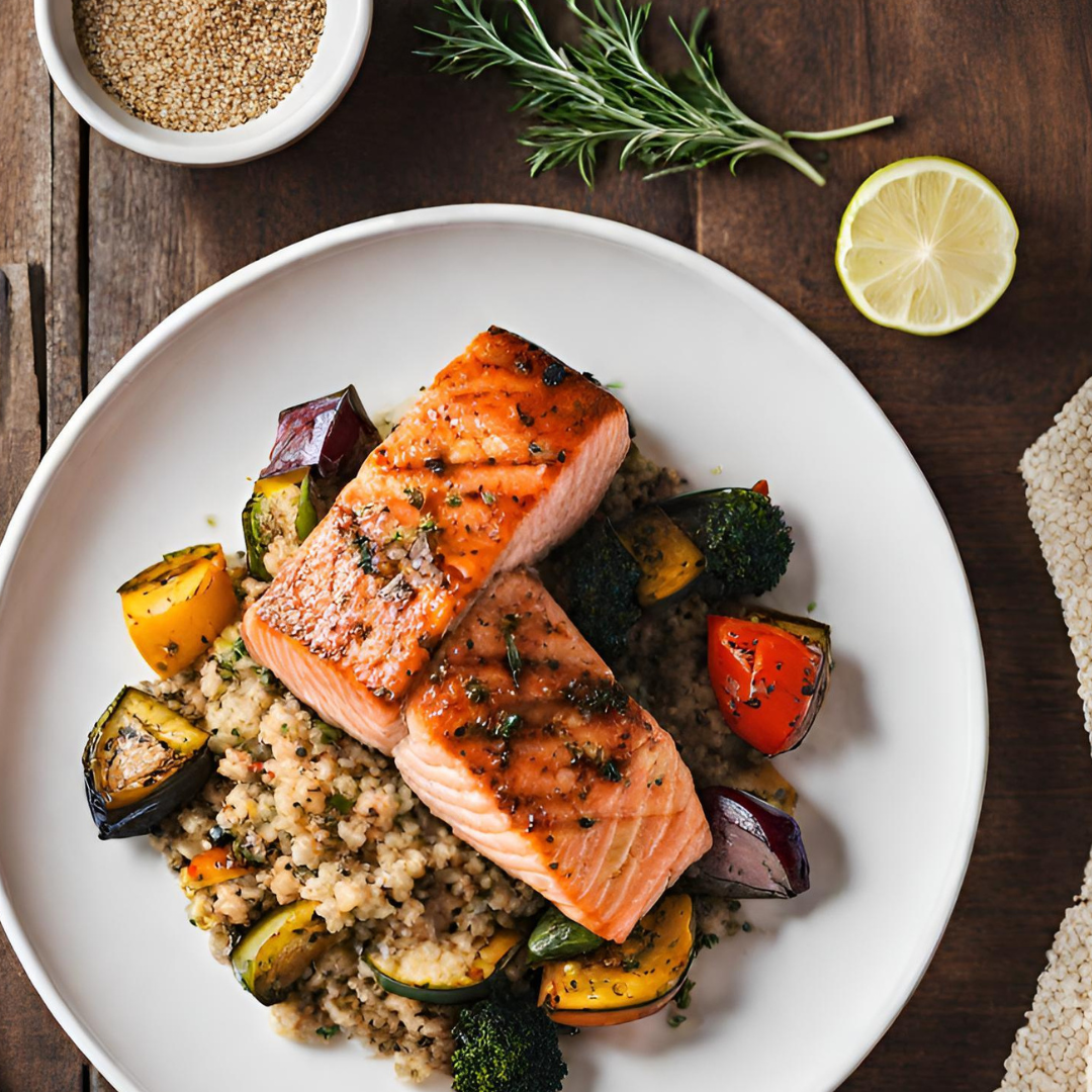Maple-Glazed Salmon with Roasted Garlic and Herb Quinoa