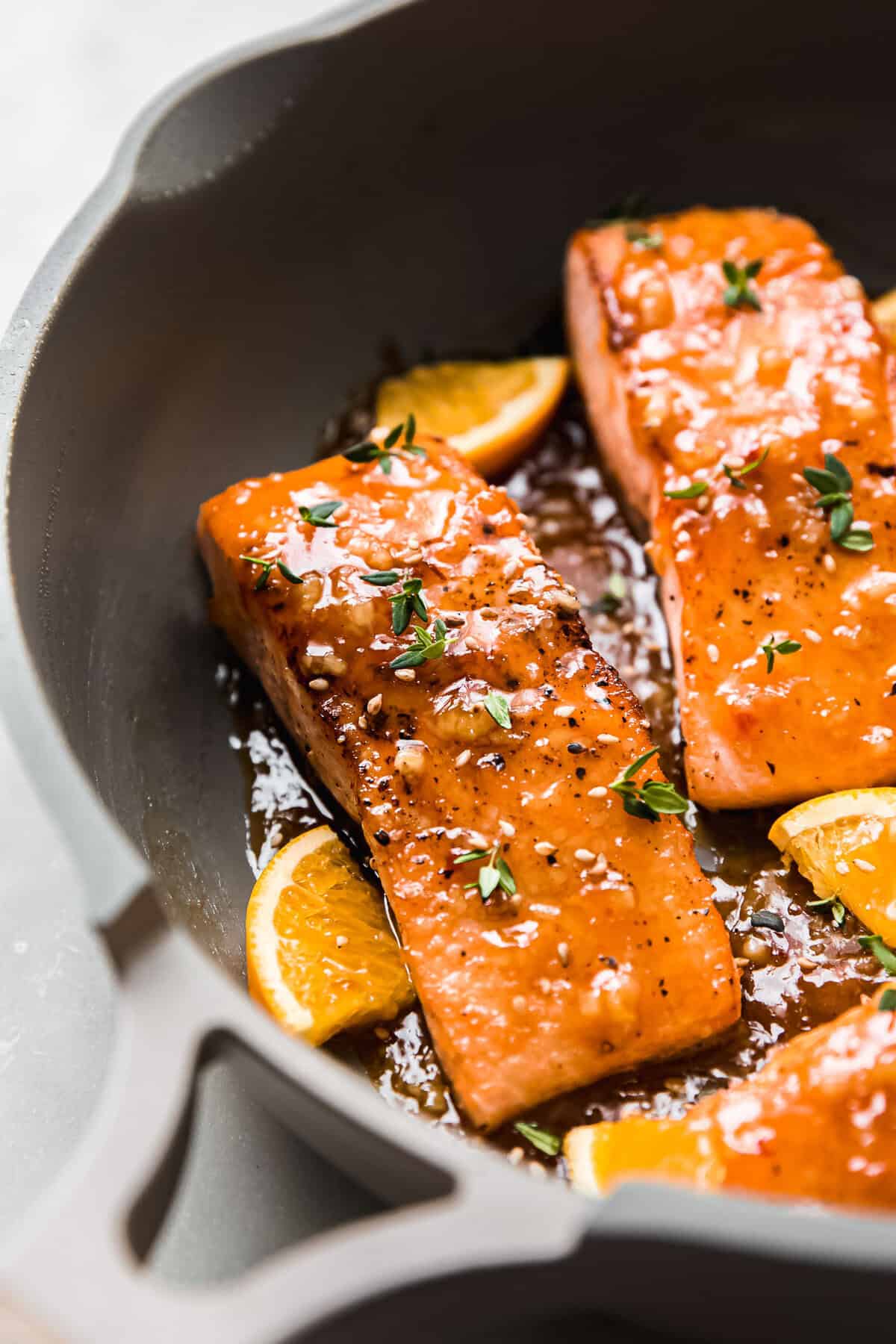 Pan-Seared Salmon with Citrus Soy Glaze and Sesame Snap Peas