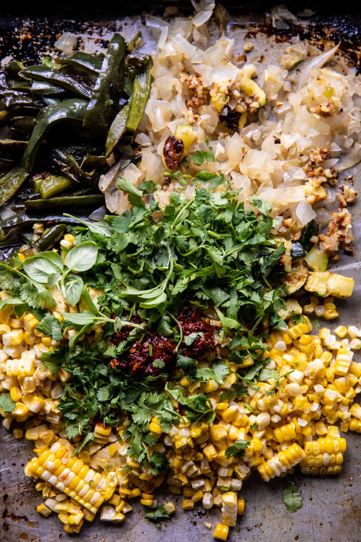 Cheesy Poblano and Corn Enchiladas with Red Sauce