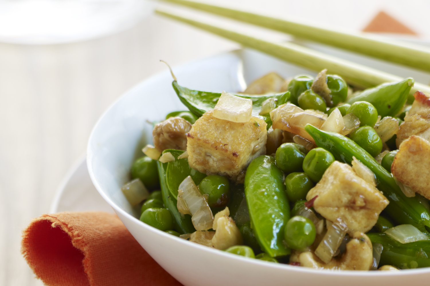 Ginger-Turmeric Tofu Stir-Fry with Snow Peas and Cashews