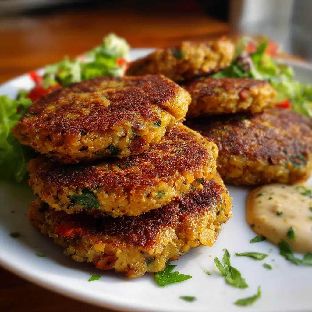 Baked Spiced Lentil Patties with Tahini Yogurt Sauce