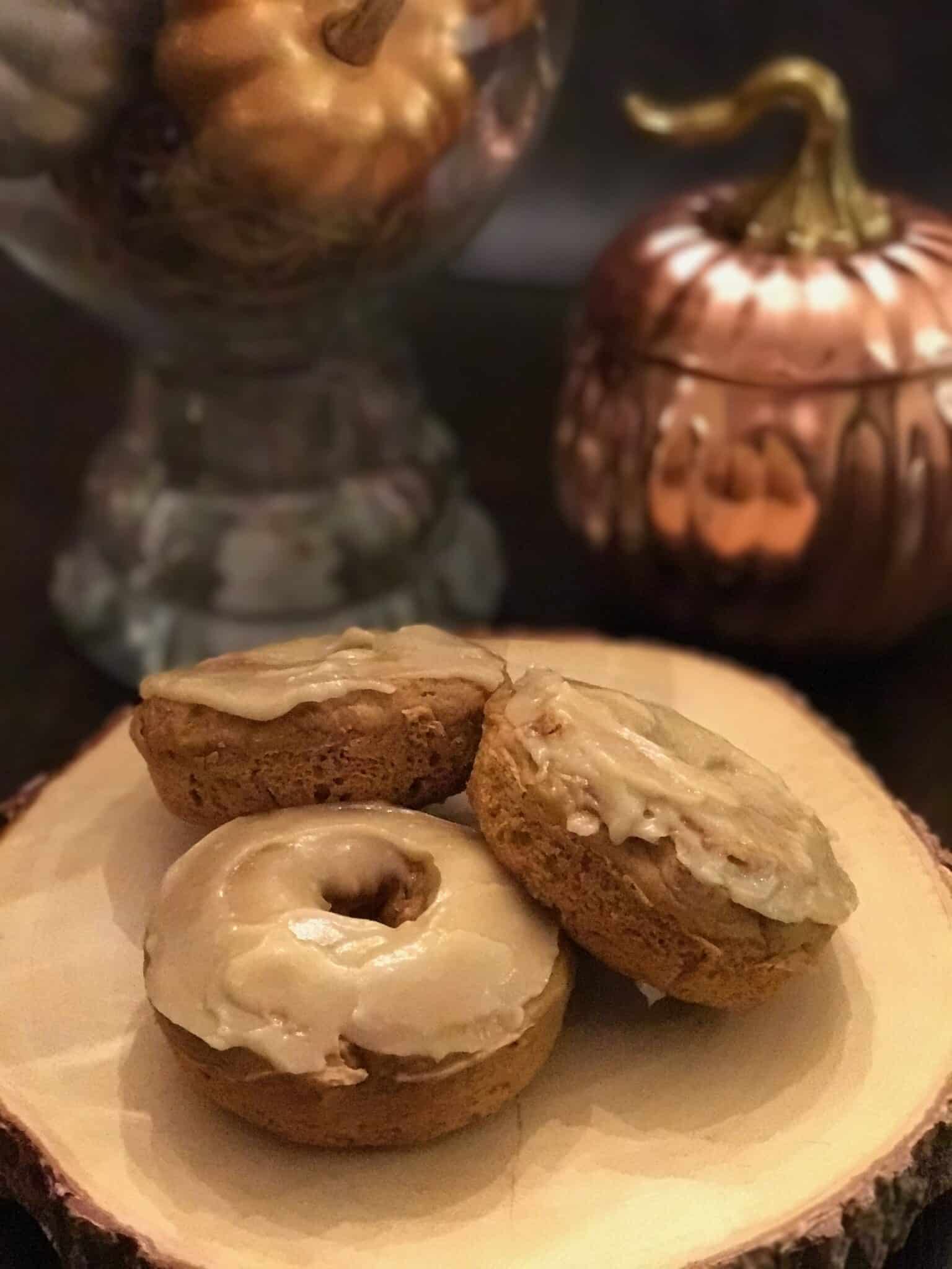 Candied Pumpkin Spice Donuts with Maple Glaze