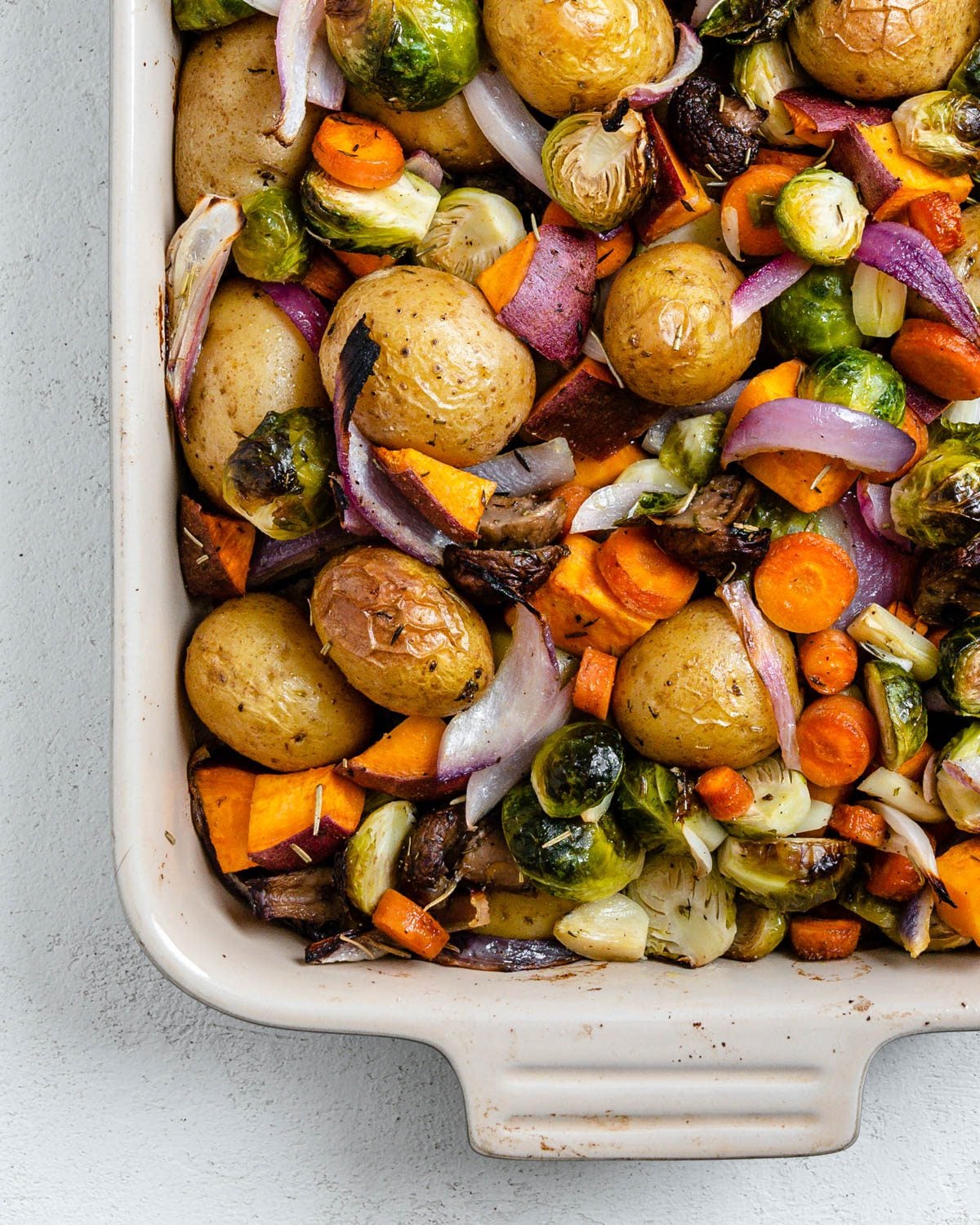 Pan-Seared Chicken with Garlic Herb Butter and Roasted Seasonal Vegetables