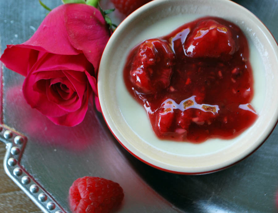 Rose-Infused Cardamom Panna Cotta with Raspberry Coulis