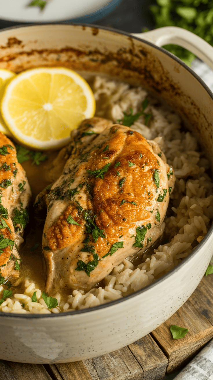 One-Pot Lemon Garlic Chicken with Herb Infused Rice