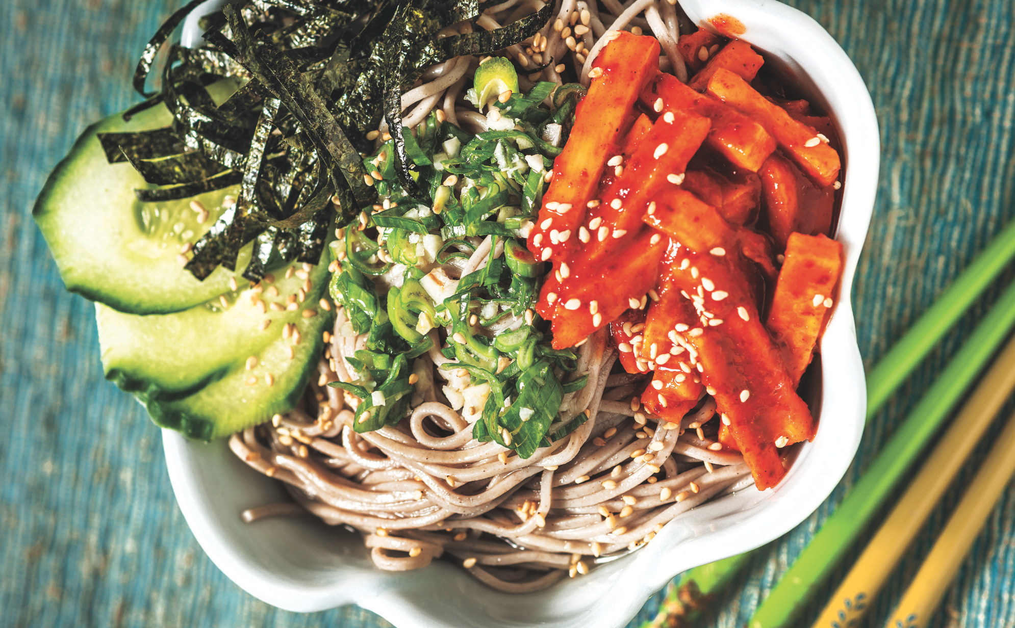 Chilled Korean Buckwheat Noodles with Spicy Sesame Sauce