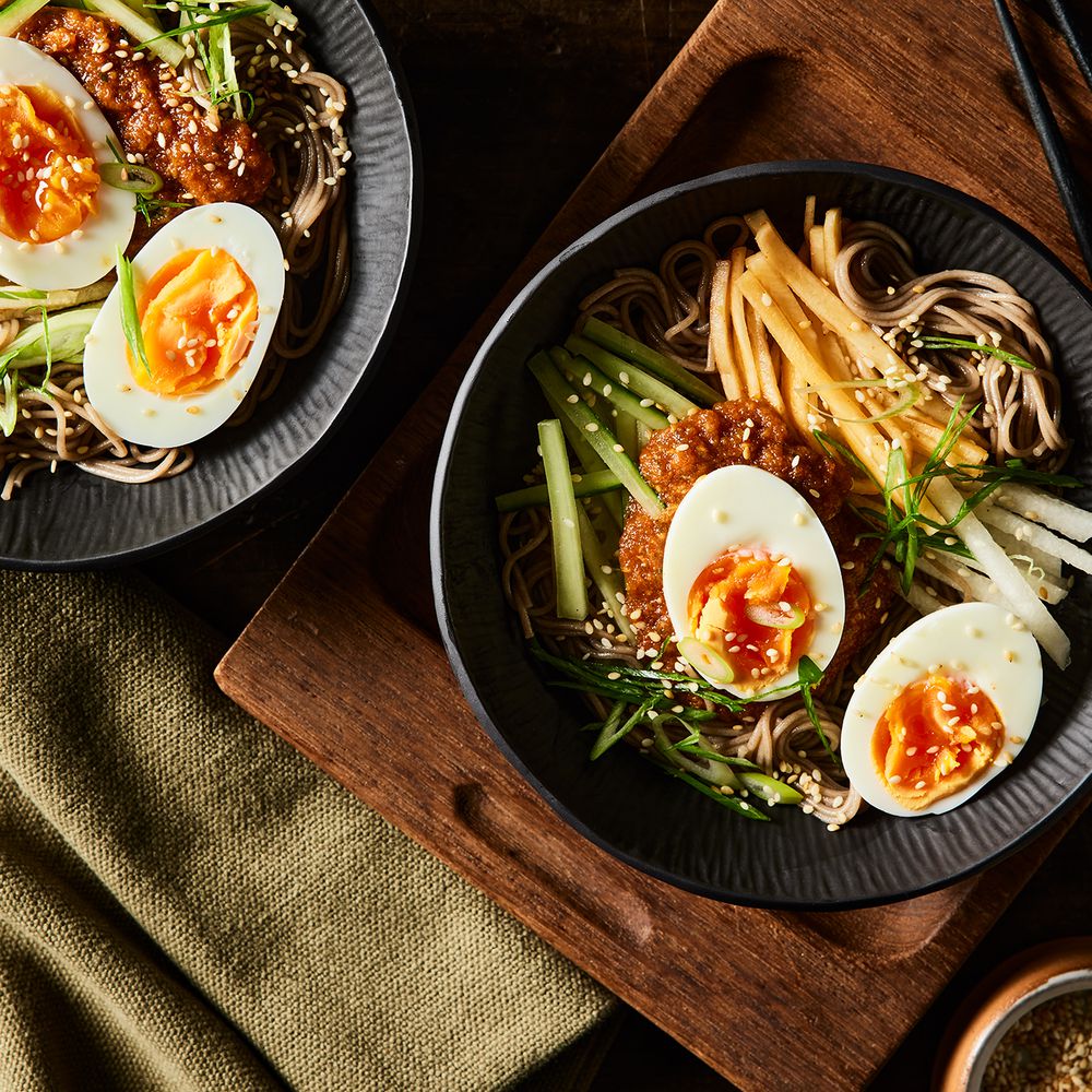 Chilled Korean Buckwheat Noodles with Spicy Sesame Sauce