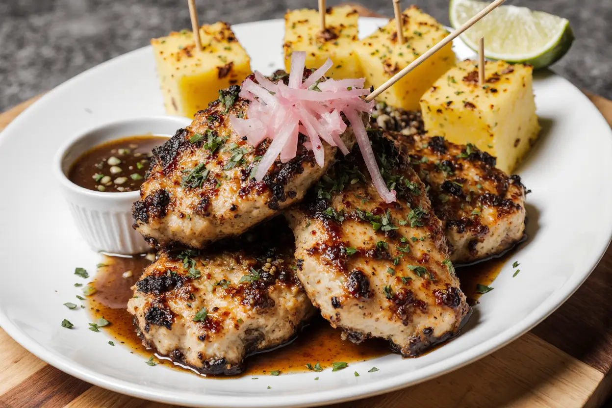 Grilled Pineapple and Jerk-Spiced Chicken Skewers with Mango Salsa