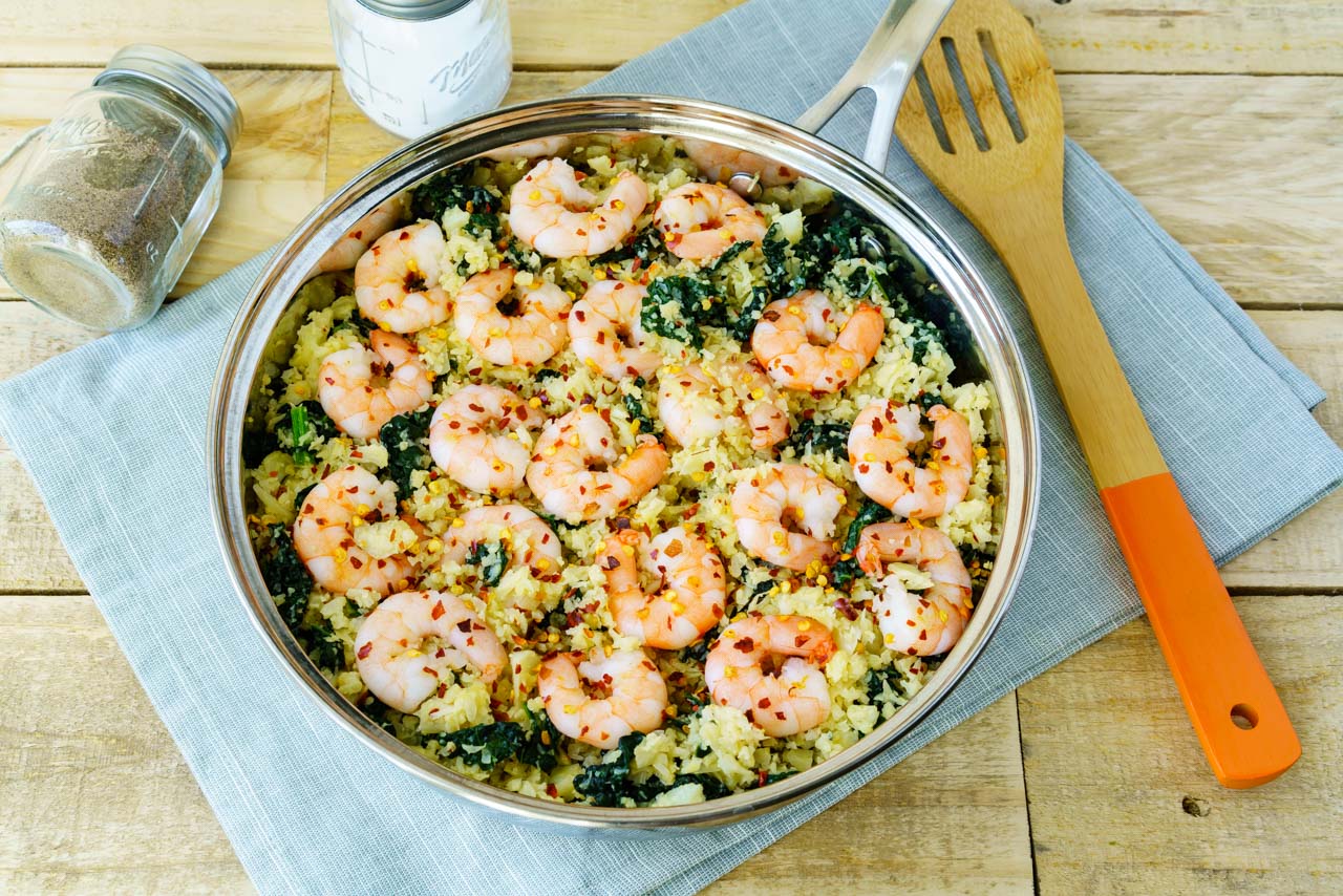 Cauliflower Rice Stir-Fry with Spicy Garlic Shrimp