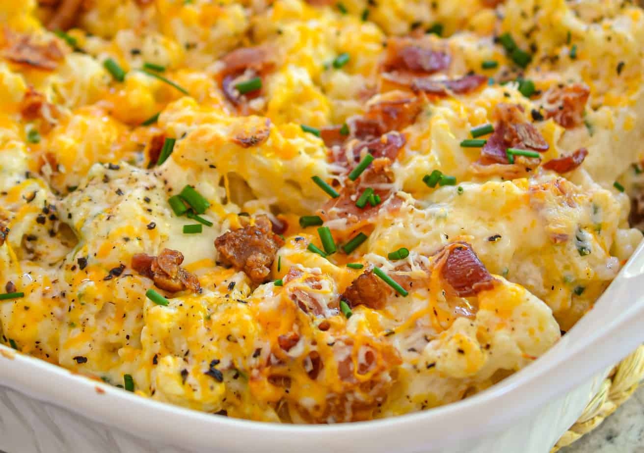 Baked Cauliflower Casserole with Cheddar and Bacon