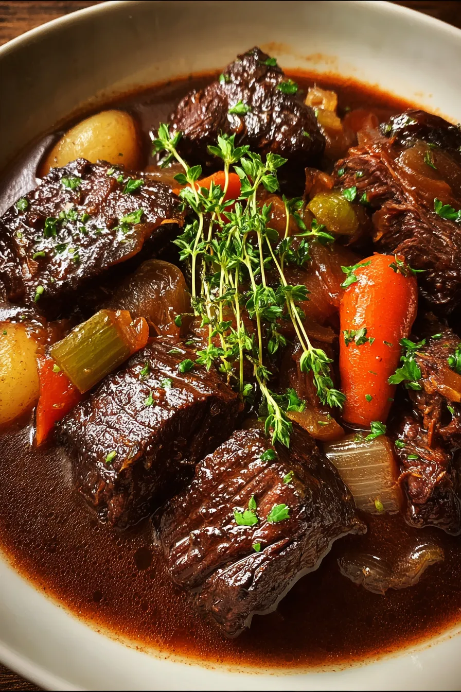 Slow-Braised Beef with Red Wine and Herbs