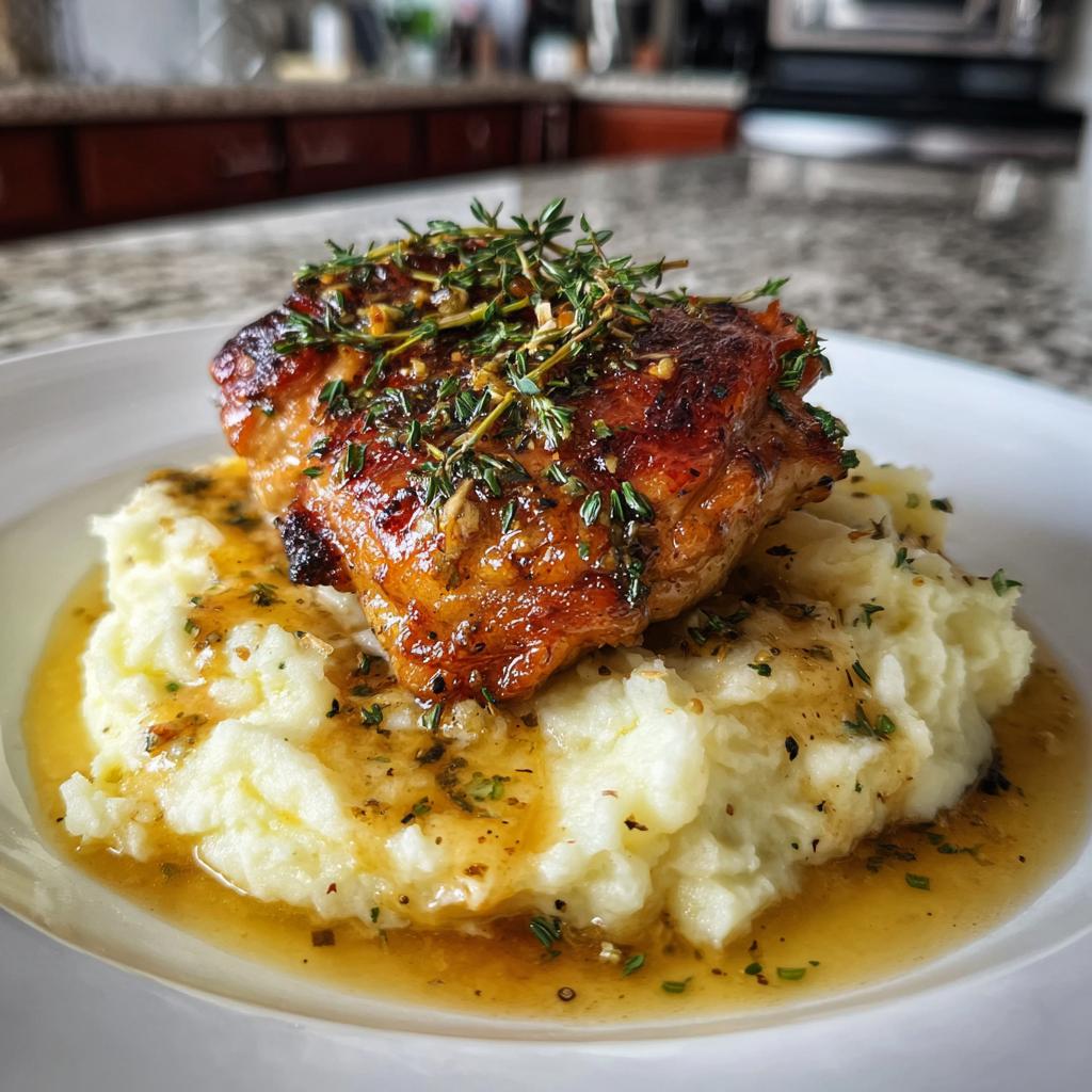 Lemon-Thyme Roasted Chicken Thighs with Garlic Mashed Potatoes