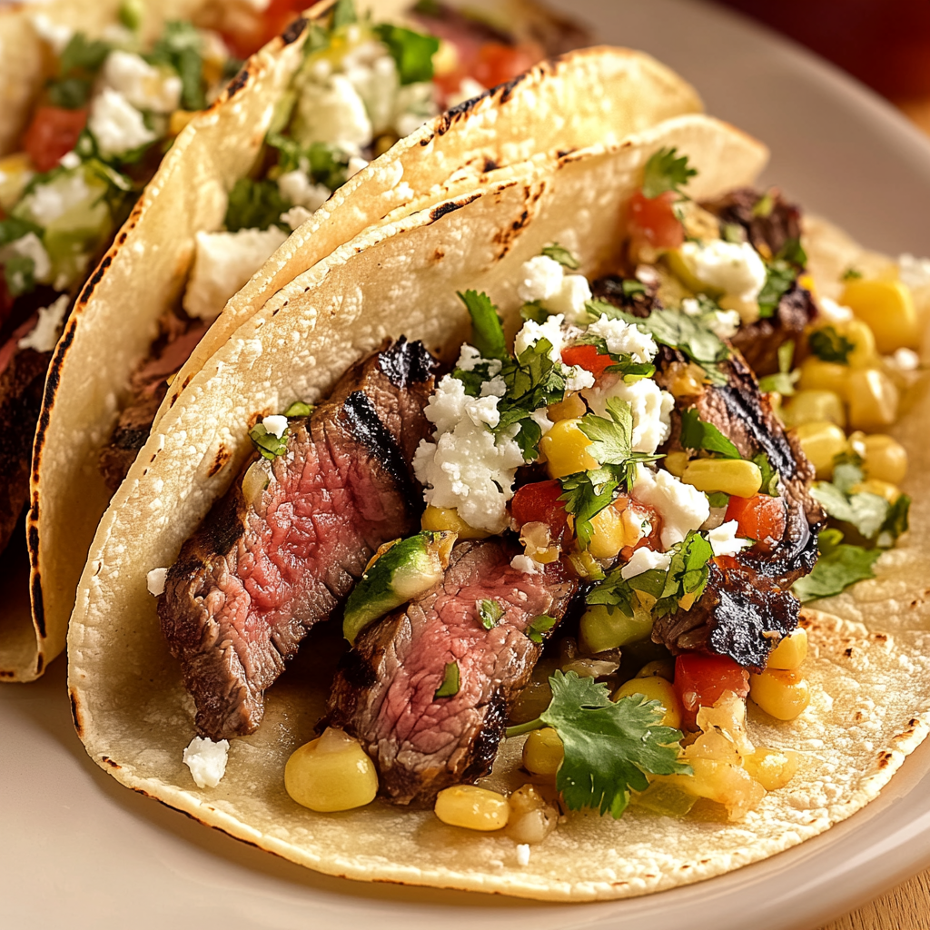 Grilled Steak Tacos with Elote-Style Corn Salsa