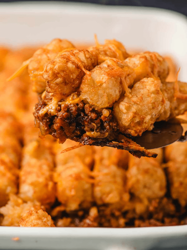 Sloppy Joe Tater Tot Casserole with Ground Beef and Cheddar