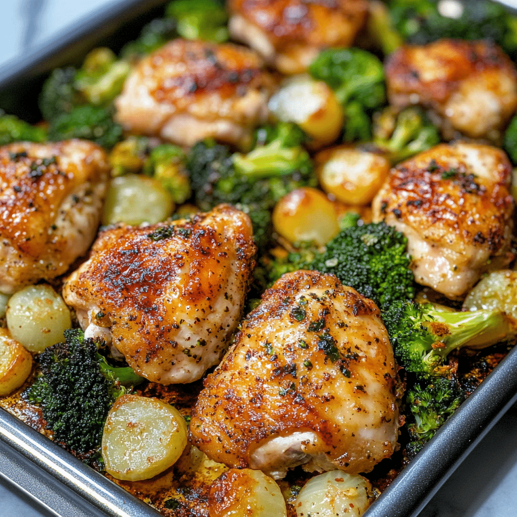 Pan-Seared Chicken Thighs with Garlic Butter and Roasted Broccoli