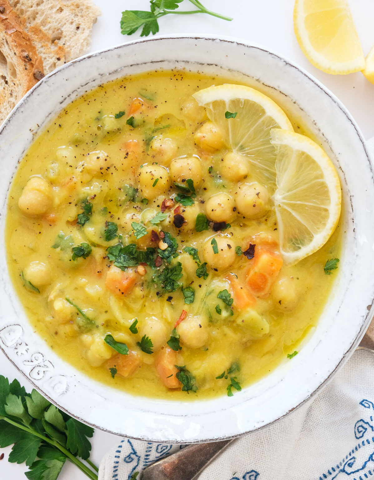Lemon-Herb Fava Bean & Chickpea Soup (Vegan)