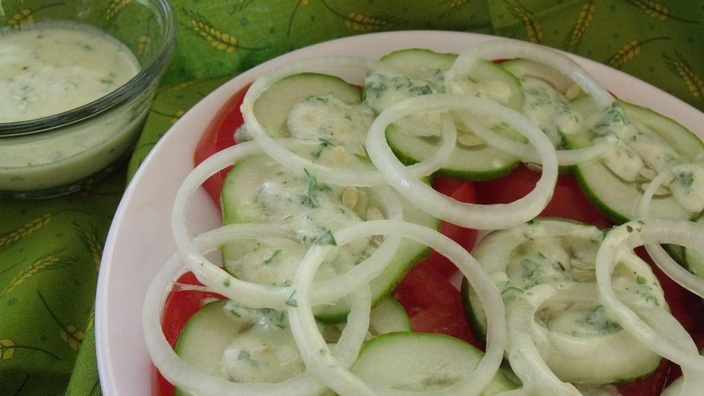 Mediterranean Cucumber-Tomato Salad with Lemon-Yogurt Dressing