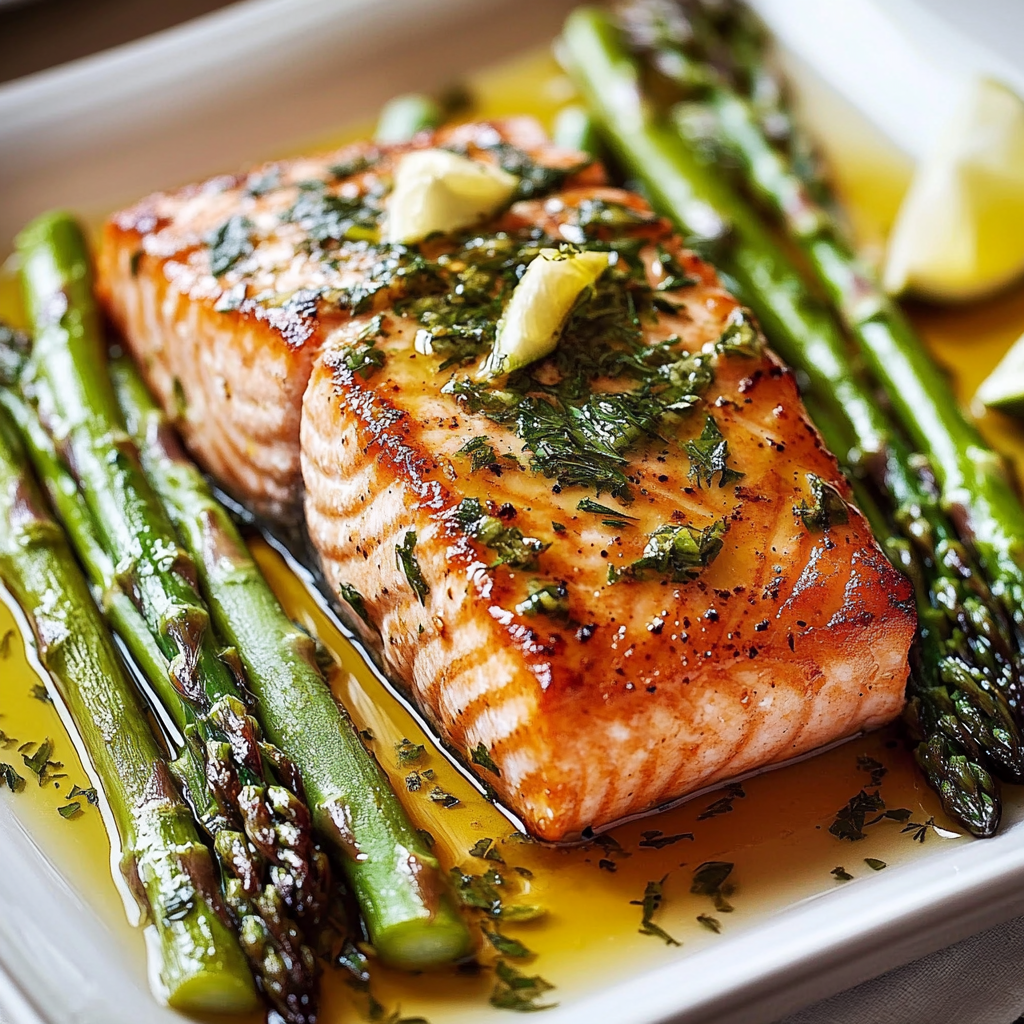 Pan-Roasted Salmon with Herb Butter and Asparagus