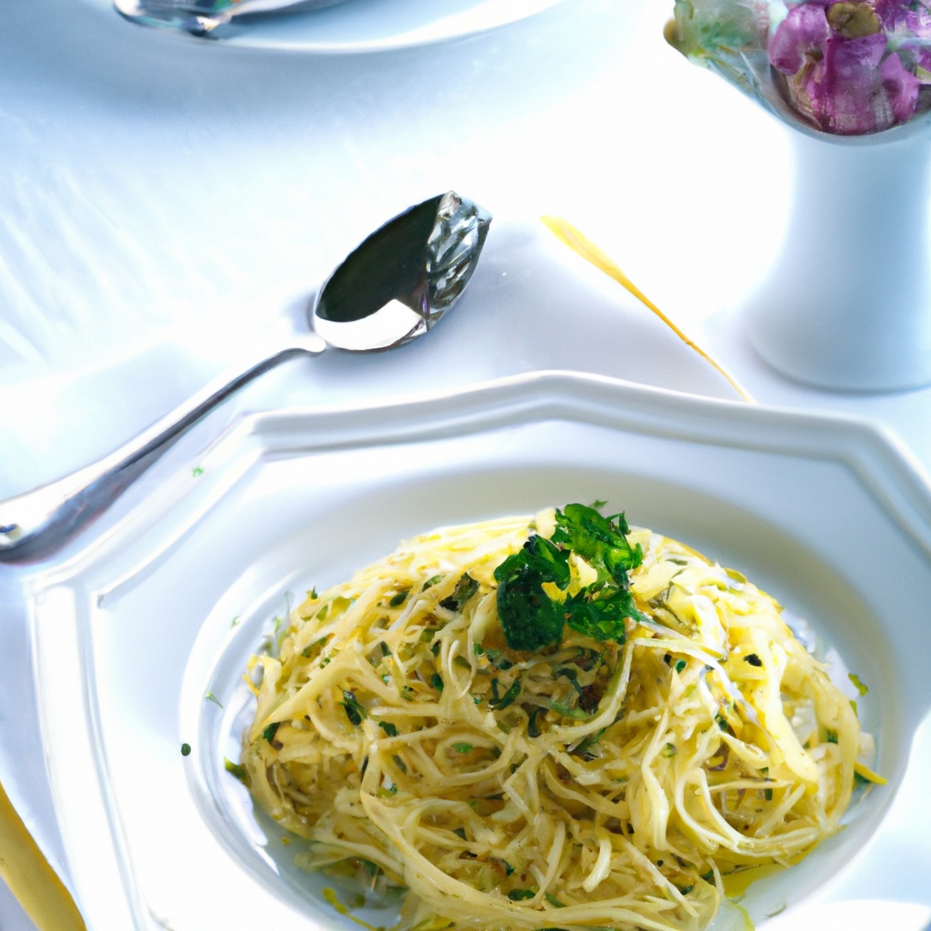 Sautéed Linguine with Multilingual Herb Sauce and Cherry Tomatoes