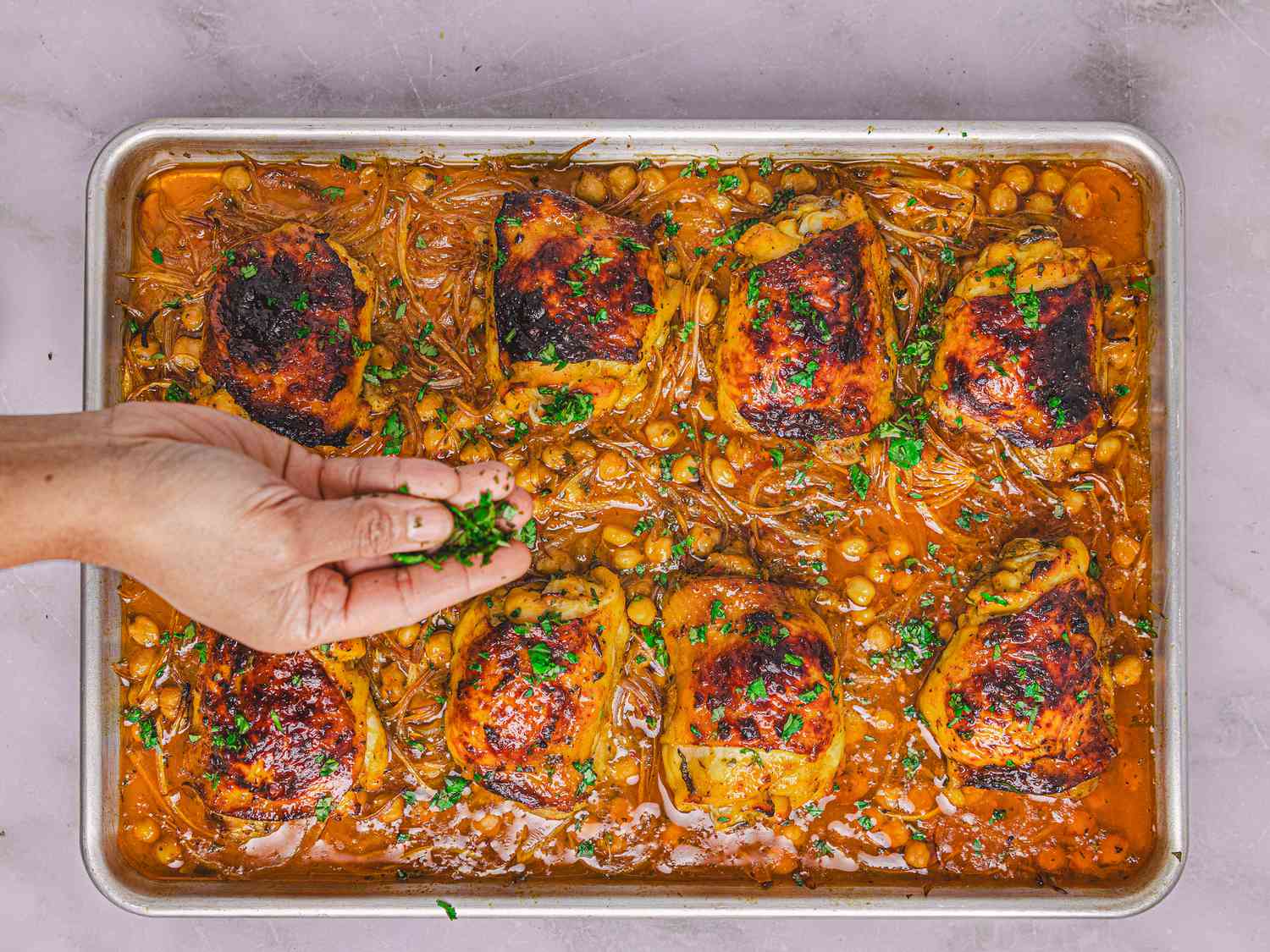Sheet Pan Harissa-Spiced Chicken with Chickpeas and Tomatoes