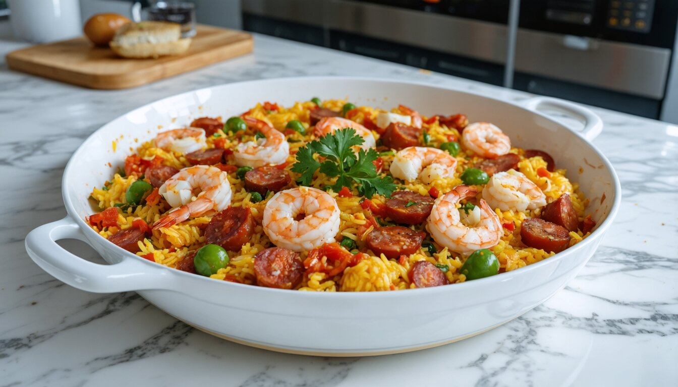 Shrimp and Chorizo Paella with Saffron Rice