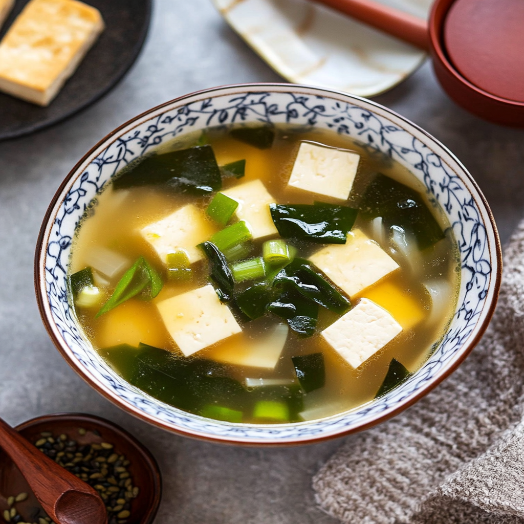 Low-Stirred Miso Soup with Silken Tofu and Wakame