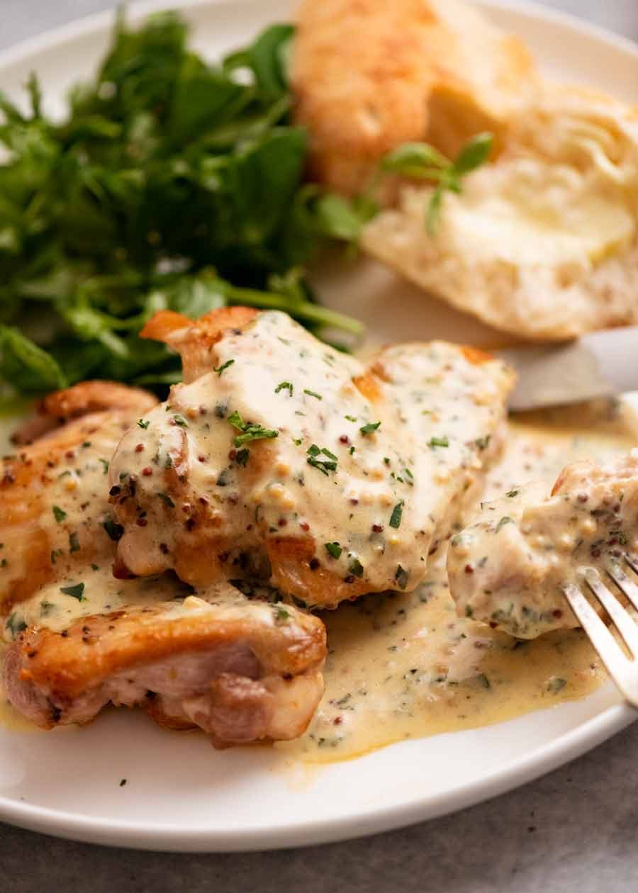 Sautéed Chicken Thighs with Tangy Mustard Pan Sauce